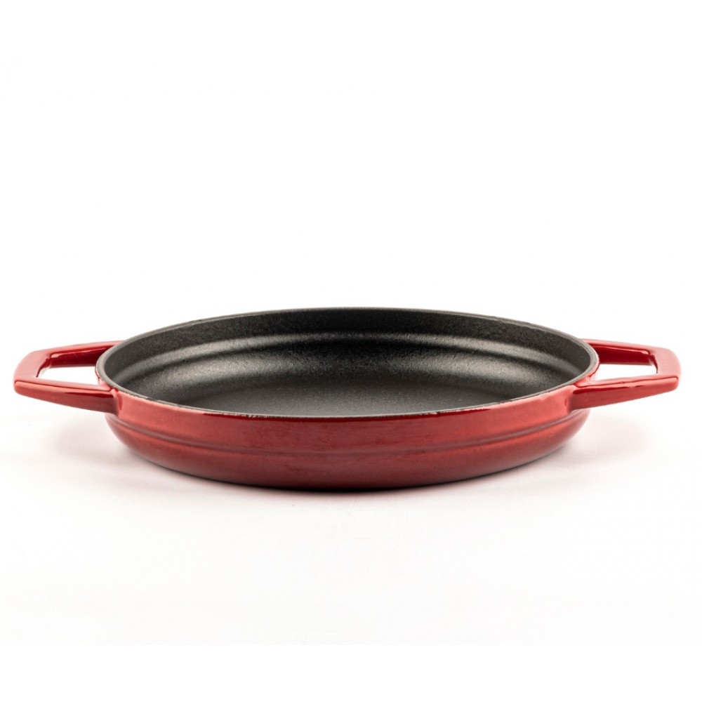 Emaljerad Gjutjärnspanna med två handtag Hosse, Rubin, Ф22cm | Platt gjutjärnspanna | Gjutjärnspanna |