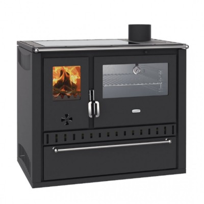 Vattenmantlad vedspis med ugn Prity GT W10, med rostfri ugn, glaskeramikhäll och låda 9.6kW - Produktjämförelse