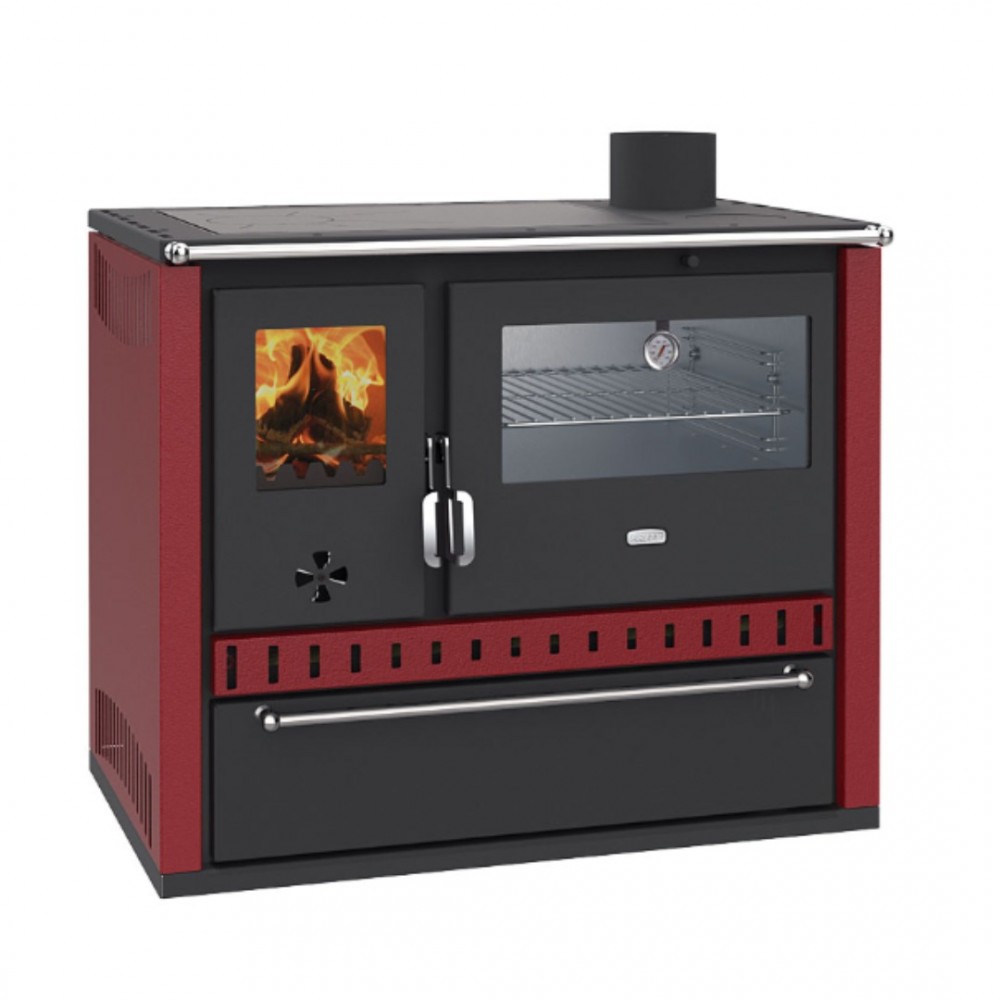 Vattenmantlad vedspis med ugn Prity GT W10 Red, med rostfri ugn, stålhopp och låda, 9.6 kW | Vattenmantlade vedspisar |  |