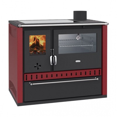 Vattenmantlad vedspis med ugn Prity GT W10 Red, med rostfri ugn, glaskeramikhäll och låda, 9.6kW - Produktjämförelse