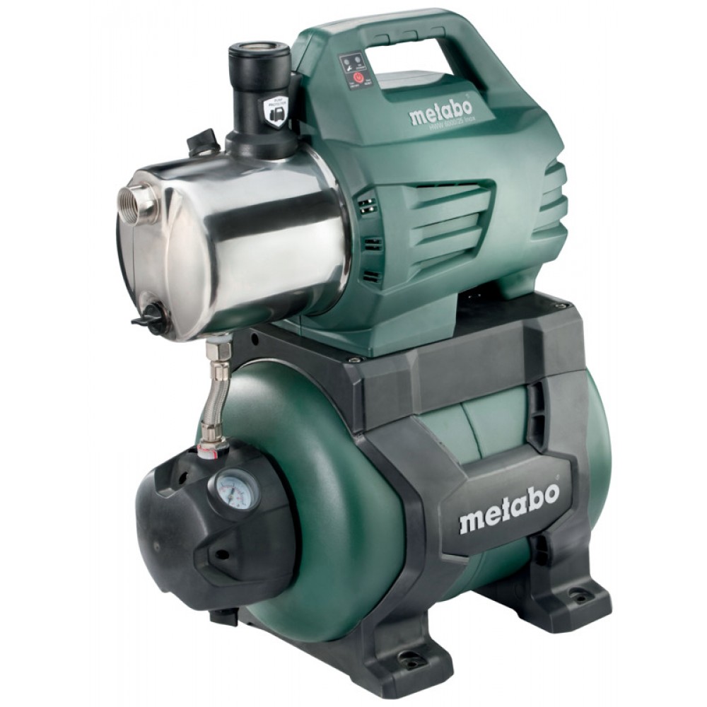 Enfas hydroforpump METABO HWW 6000/25 INOX, effekt 1300 W, flöde 6000 l/h, lyfthöjd 55 m, tankvolym 24 l | Hydroforpumpar | Vattenpump |