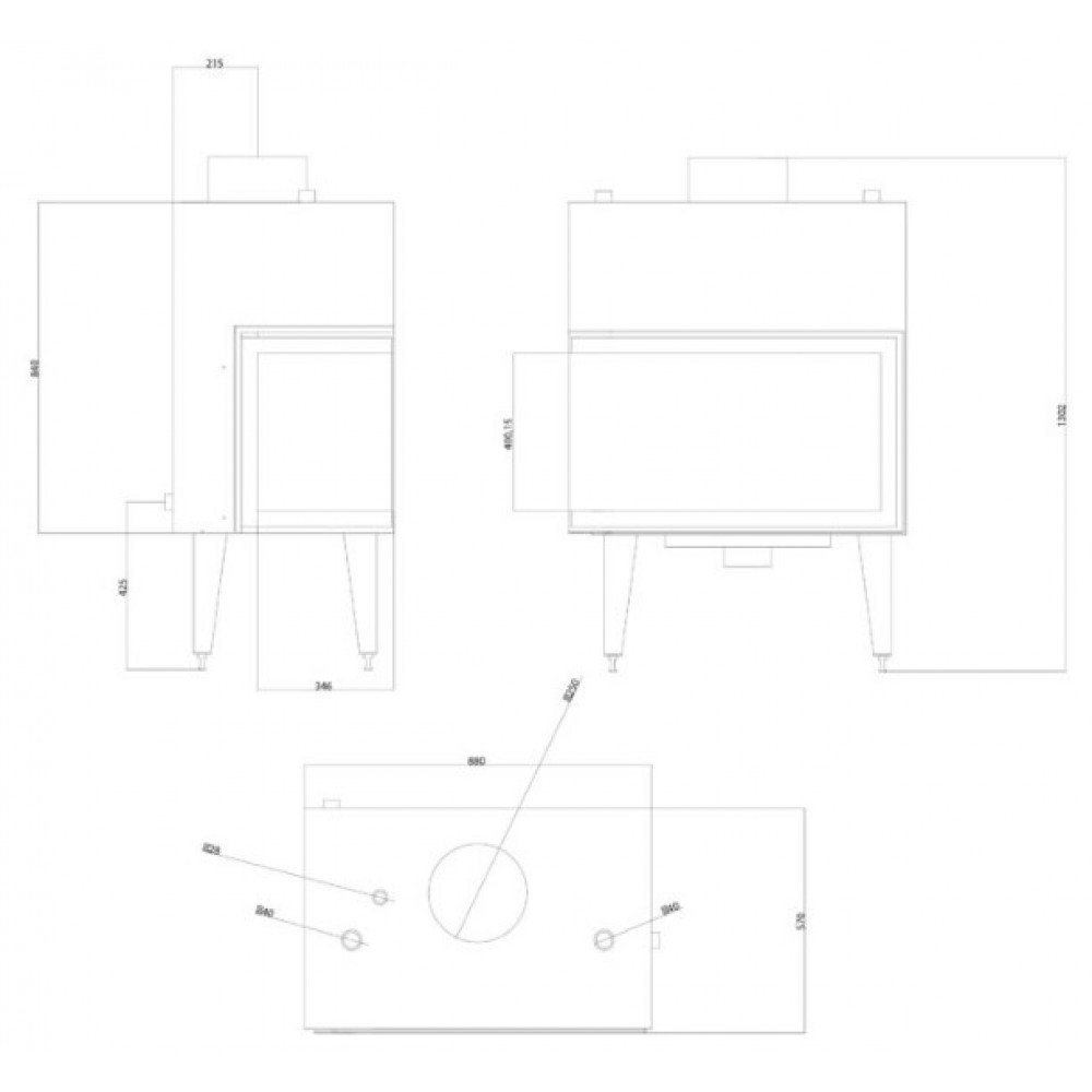 Vattenmantlad kamininsats Balkan Energy ATS STABLE HYDRO CORNER 800, rätt, 24.58kW | Vattenmantlad kamininsats | Insatskaminer |