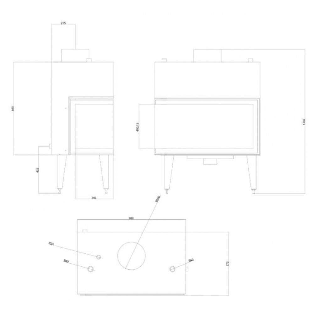 Vattenmantlad kamininsats Balkan Energy ATS STABLE HYDRO CORNER 900, vänster, 27.23kW | Vattenmantlad kamininsats | Insatskaminer |
