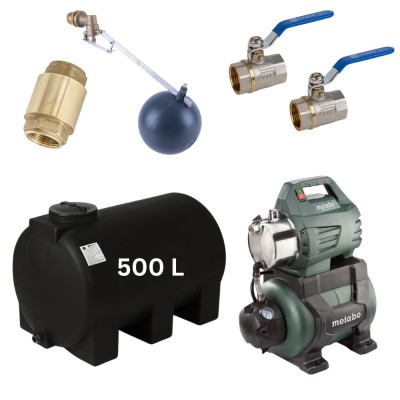 Kit "Dricksvatten 500L" #2 med vattentank Mavil (svart, horisontell) och hydroforpump Metabo - Produktjämförelse