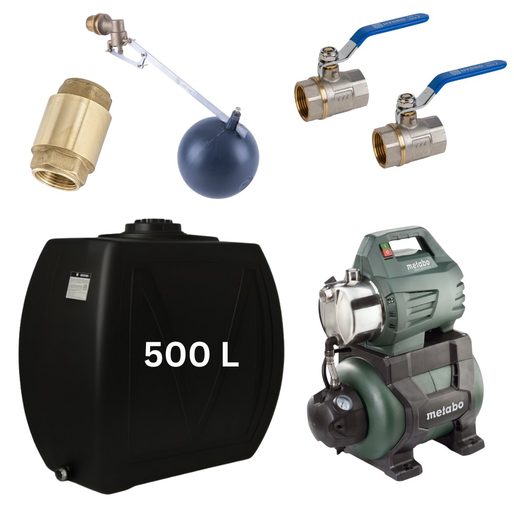 Kit "Dricksvatten 500L" med vattentank Narrow Mavil (svart) och hydroforpump Metabo | Vattentankar dricksvatten |  |