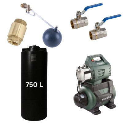 Kit "Dricksvatten 750L" med vattentank Mavil (svart, cylindrisk) och hydroforpump Metabo - Produktjämförelse