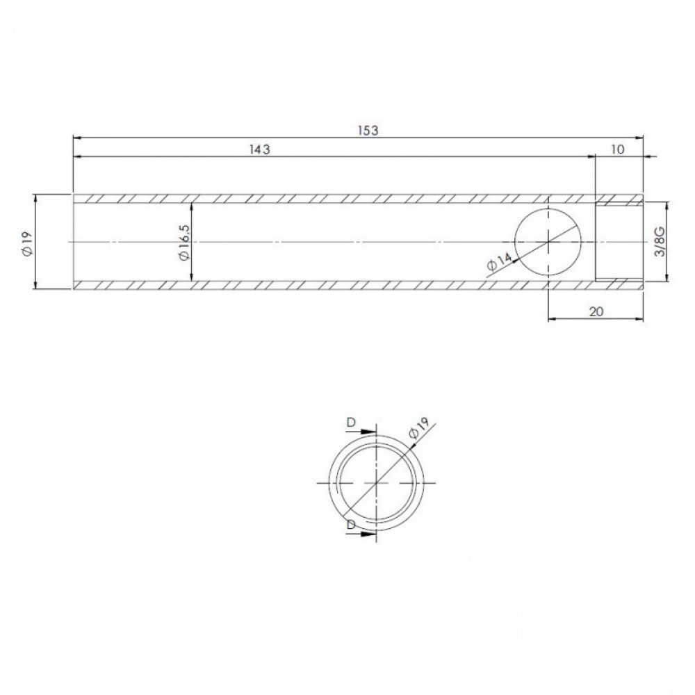 Rör för tändelement pelletskamin, diameter 19 mm, längd 153 mm, gänga 3/8" | Tändelement pelletskamin | Pelletskamin reservdelar |