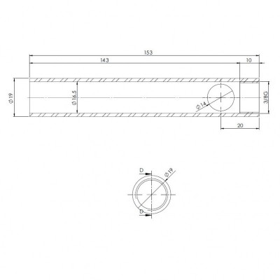 Rör för tändelement pelletskamin, diameter 19 mm, längd 153 mm, gänga 3/8" - Pelletskamin reservdelar