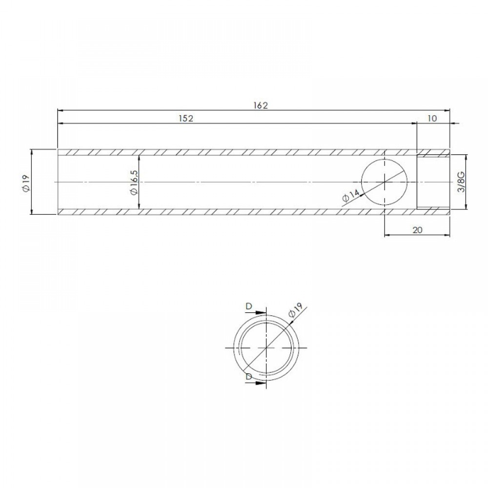 Rör för tändelement pelletskamin, diameter 19 mm, längd 162 mm, gänga 3/8" | Tändelement pelletskamin | Pelletskamin reservdelar |