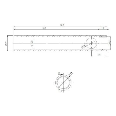 Rör för tändelement pelletskamin, diameter 19 mm, längd 162 mm, gänga 3/8" - Pelletskamin reservdelar