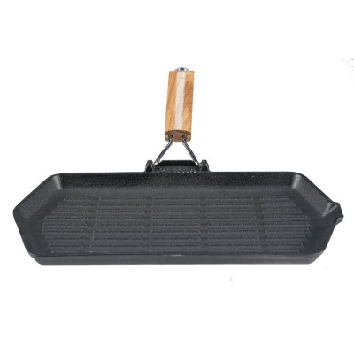 Gjutjärnspanna grill med fällbart handtag i trä, 35x21 cm - Produktjämförelse