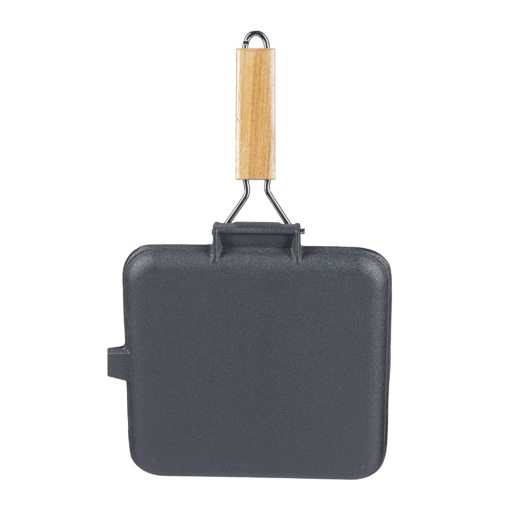 Gjutjärnspanna grill med fällbart handtag i trä, 28x28 cm | Gjutjärnspanna grill | Gjutjärnspanna |