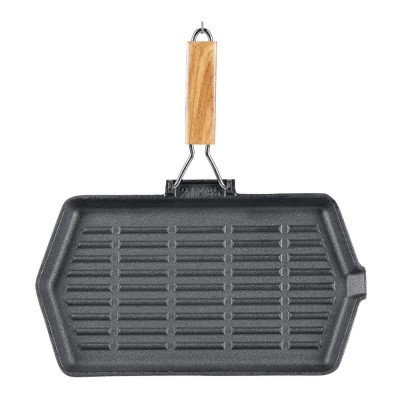 Gjutjärnspanna grill med fällbart handtag i trä, 35x21 cm - Produktjämförelse