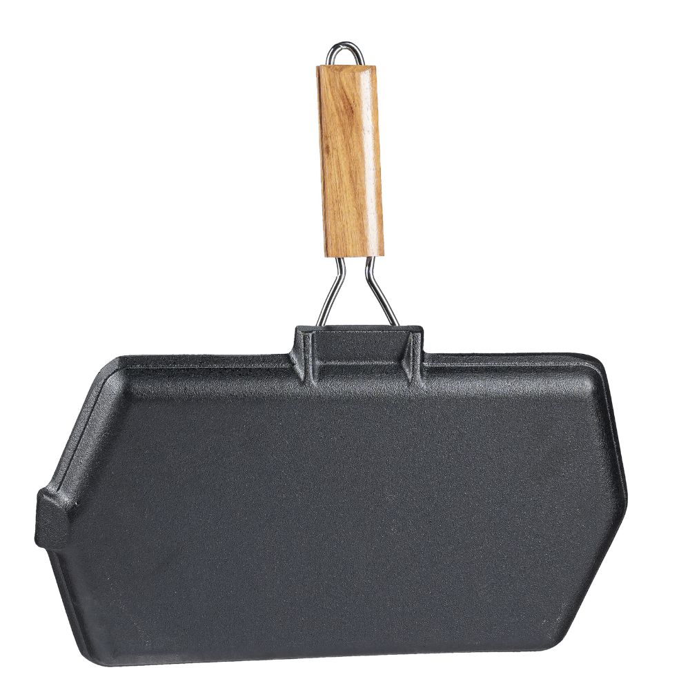 Gjutjärnspanna grill med fällbart handtag i trä, 35x21 cm | Gjutjärnspanna grill | Gjutjärnspanna |