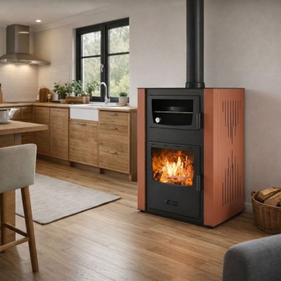 Vattenmantlad braskamin och med ugn Velmora Fire ATS HYDRO ΜΑSΙΝΑ 90-30 terrakotta, 35kW - Braskaminer