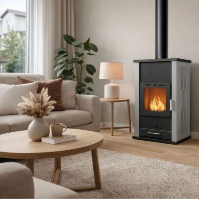 Vattenmantlad braskamin Velmora Fire ATS HYDRO grå, 33kW - Braskaminer
