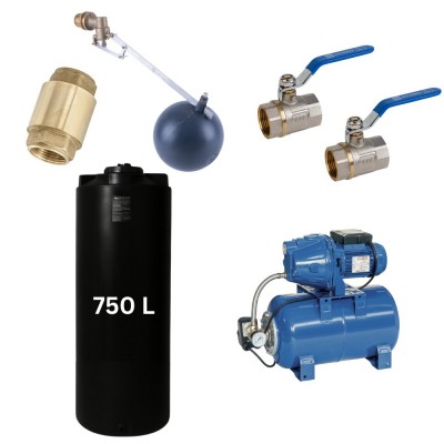 Kit "Dricksvatten 750L" med vattentank Mavil (svart, cylindrisk) och hydroforpump Speroni - Vattentankar dricksvatten