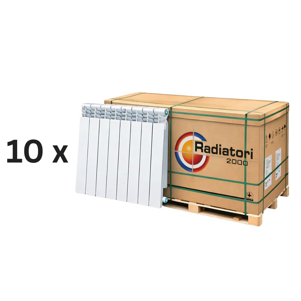 Komplett set av aluminiumradiatorer Helyos Evo H600, 10 stycken med 10 sektioner vardera | Radiatorer i aluminium | Radiatorer |