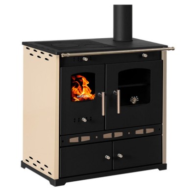 Vedspis med ugn Prometey Perfect Eco Lux med höger rökkanal, elfenben, 7.5kW - Prometey