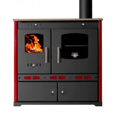 Vedspis med ugn Prometey Perfect Eco Lux med höger rökkanal, vinröd, 7.5kW - Prometey