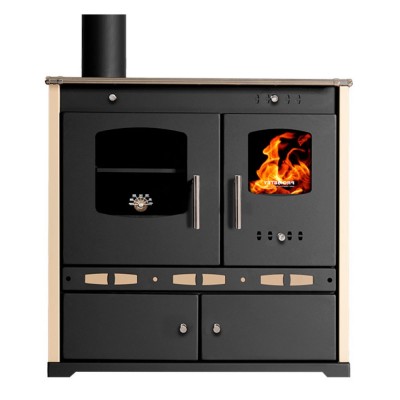 Vedspis med ugn Prometey Perfect Eco Lux med vänster rökkanal, elfenben, 7.5kW - Prometey