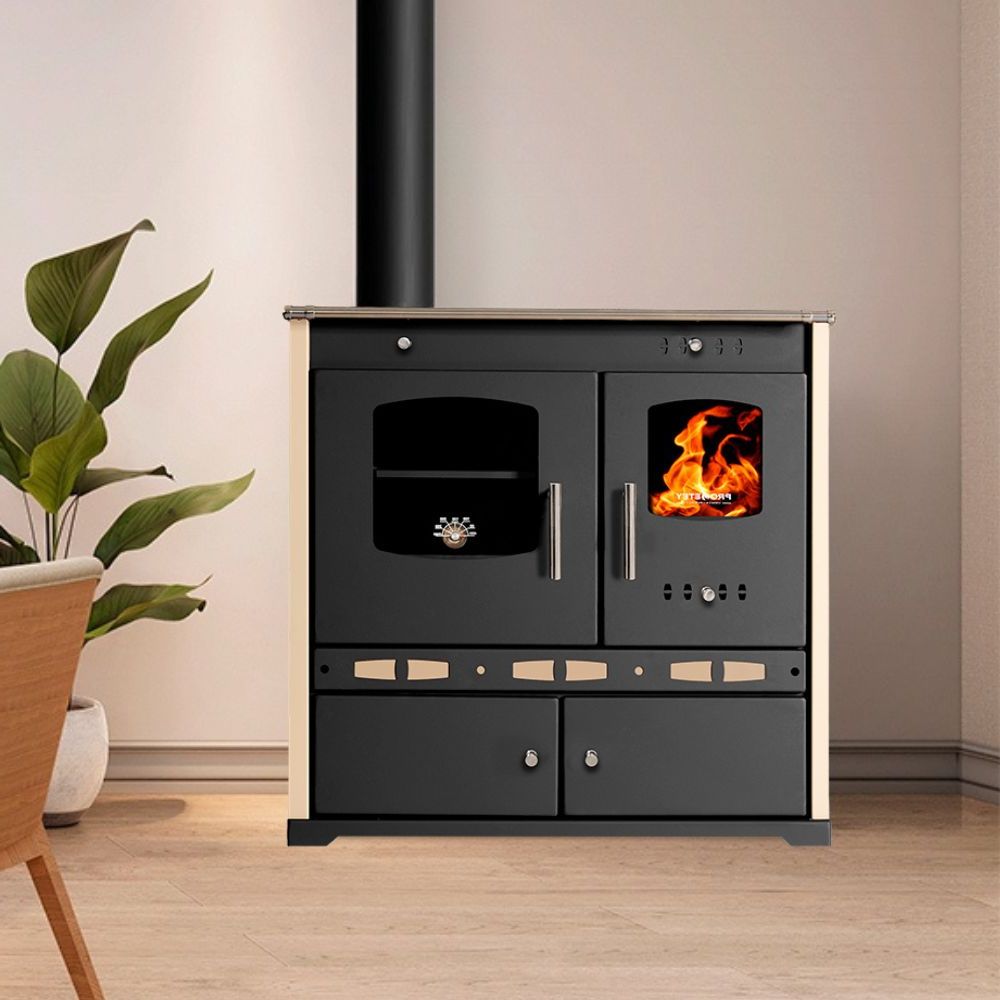 Vedspis med ugn Prometey Perfect Eco Lux med vänster rökkanal, elfenben, 7.5kW | Vedspisar / Vedspisar med ugn |  |