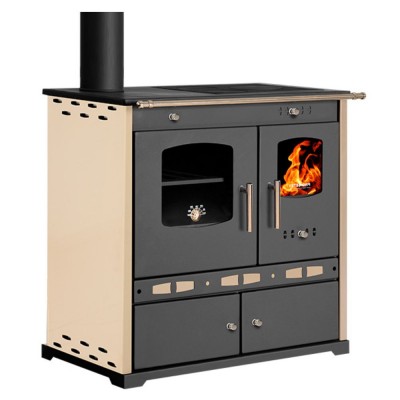 Vedspis med ugn Prometey Perfect Eco Lux med vänster rökkanal, elfenben, 7.5kW - Prometey