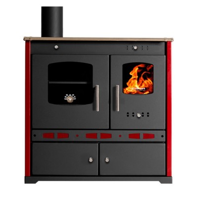 Vedspis med ugn Prometey Perfect Eco Lux med vänster rökkanal, vinröd, 7.5kW - Prometey