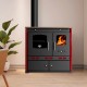 Vedspis med ugn Prometey Perfect Eco Lux med vänster rökkanal, vinröd, 7.5kW |  |  |