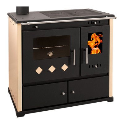 Vedspis med ugn Prometey Perfect Practik Lux, elfenben, vänster rökkanal, 9.5kW - Prometey