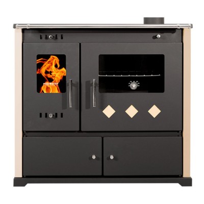 Vedspis med ugn Prometey Perfect Practik Lux med keramikhäll, höger rökkanal, elfenben, 9.5kW - Prometey