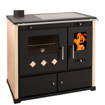 Vedspis med ugn Prometey Perfect Practik Lux med keramikhäll, vänster rökkanal, elfenben, 9.5kW - Prometey