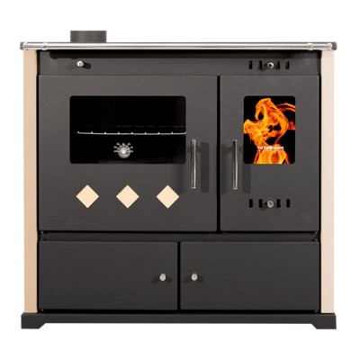 Vedspis med ugn Prometey Perfect Practik Lux med keramikhäll, vänster rökkanal, elfenben, 9.5kW - Prometey