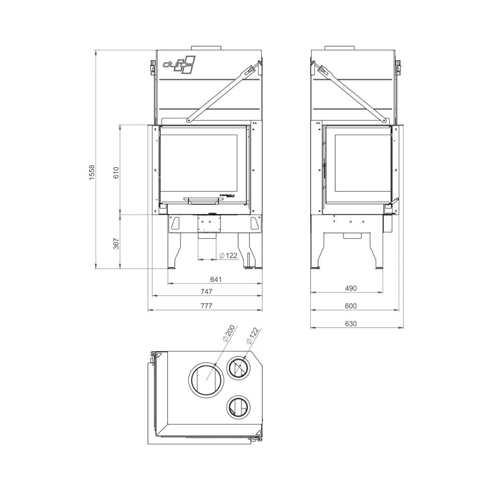 Insatskamin UNIFLAM 660 DURO med kanaler och uteluftsanslutning, vänster sida, 10,25 kW | Braskaminer |  |