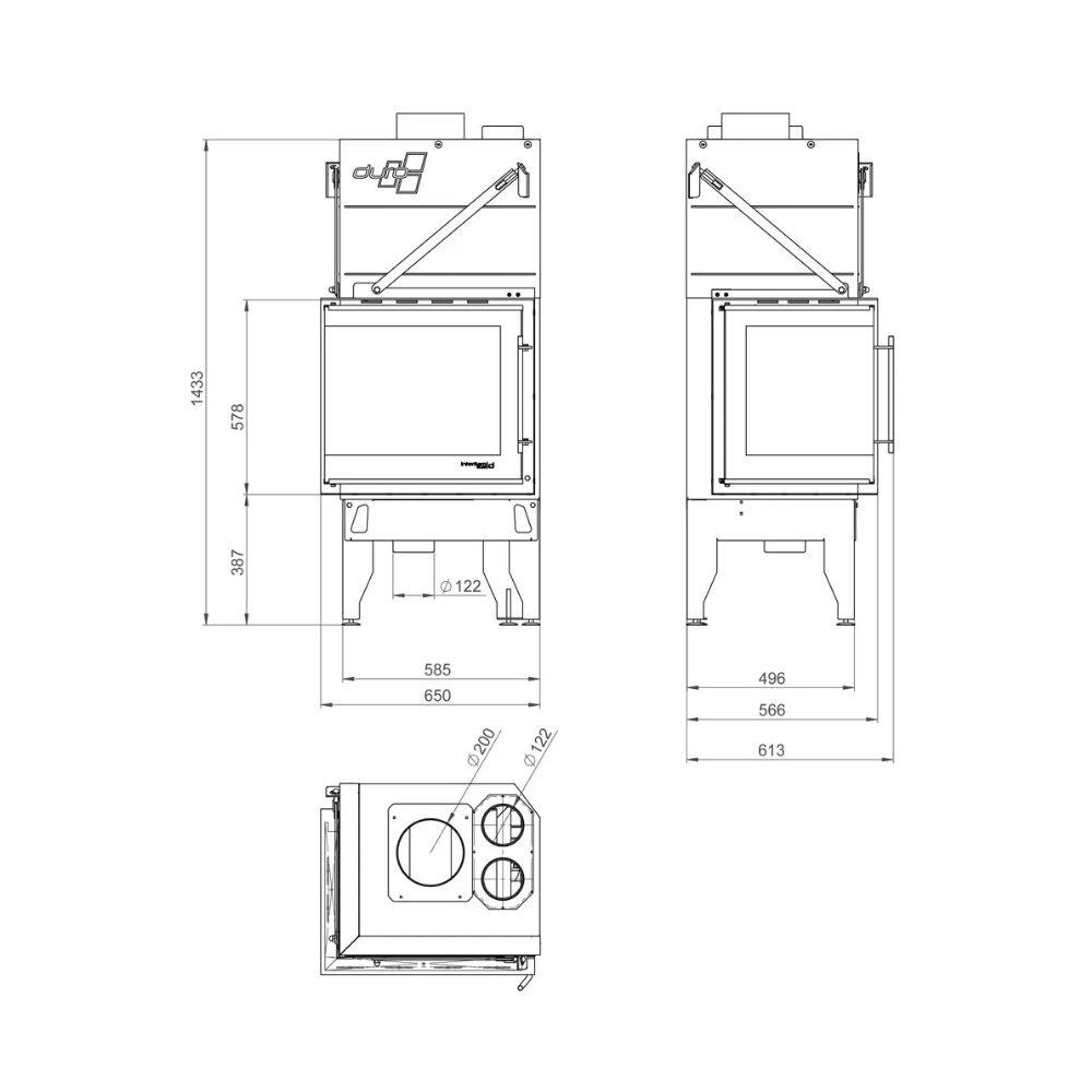 Insatskamin UNIFLAM 660 DURO med kanaler och uteluftsanslutning, vänster sida, 10 kW | Braskaminer |  |