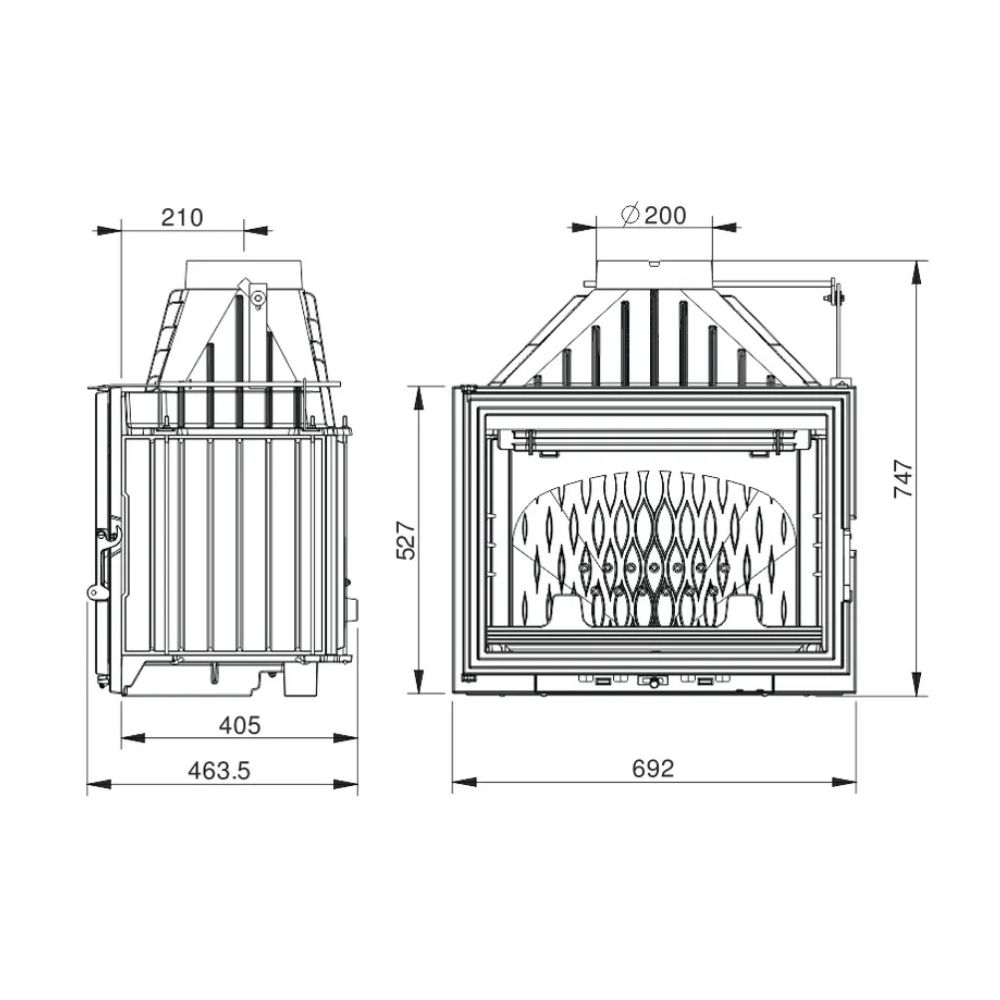 Insatskamin UNIFLAM 700 LUX ECO med spjäll, 12 kW | Gjutjärnskaminer | Braskaminer |