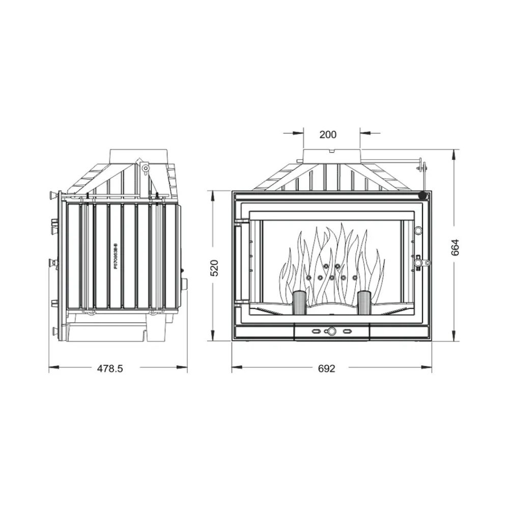Insatskamin UNIFLAM 700 STANDARD ECO med spjäll, 10 kW | Gjutjärnskaminer | Braskaminer |