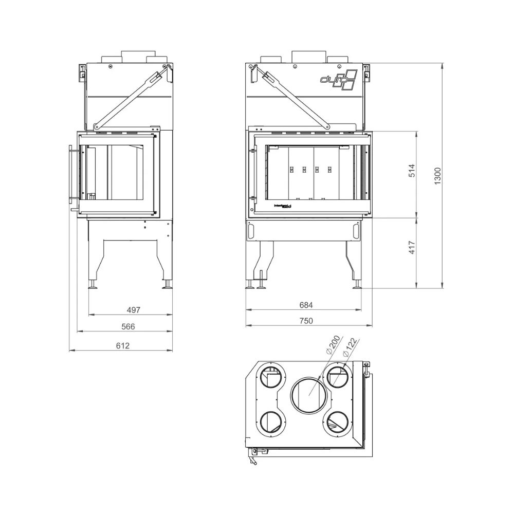 Insatskamin UNIFLAM 760 DURO med kanaler och uteluftsanslutning, vänster sida, 10,8 kW | Braskaminer |  |