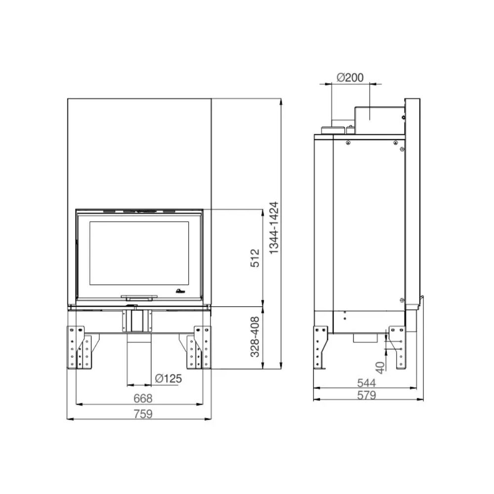 Insatskamin UNIFLAM 760 EVO med lyftlucka och uteluftsanslutning, 11 kW | Braskaminer |  |