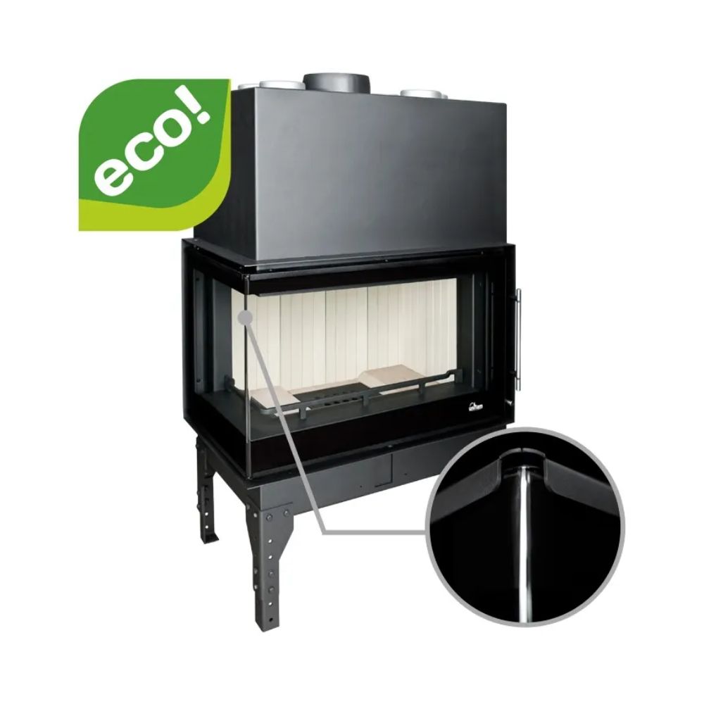 Insatskamin UNIFLAM 860 EVO PBS med varmluftskanaler och uteluftsanslutning, böjt glas, vänstersida, 15 kW | Braskaminer |  |