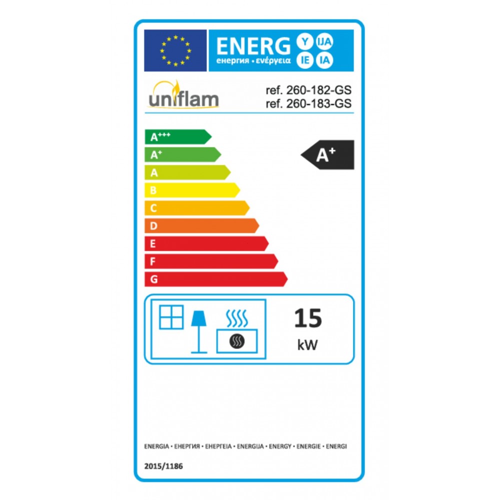 Insatskamin UNIFLAM 860 EVO PBS med varmluftskanaler och uteluftsanslutning, böjt glas, vänstersida, 15 kW | Braskaminer |  |