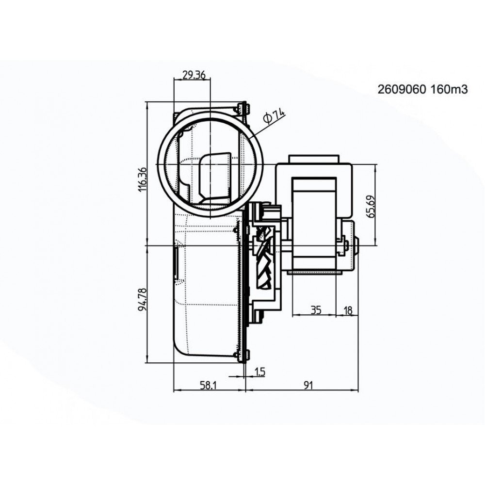 Smoke extractor fan 162m³/h 57W 310Pa | Fans and Blowers | Pellet Stove Parts |