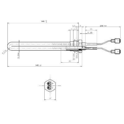 Tändelement pelletskamin för Palladio och andra, total längd 145mm, 250W - Tändelement pelletskamin