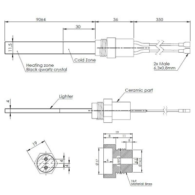 Tändelement pelletskamin med svart kvartskristall för Karmek One, La Nordica med flera, total längd 126mm, 300W - Pelletskamin reservdelar