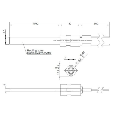 Tändelement pelletskamin med svart kvartskristall för Eco Spar, BURNiT, Palazzetti, VistaFlame, Whitfield, Lennox, total längd 122mm, 400W - Tändelement pelletskamin
