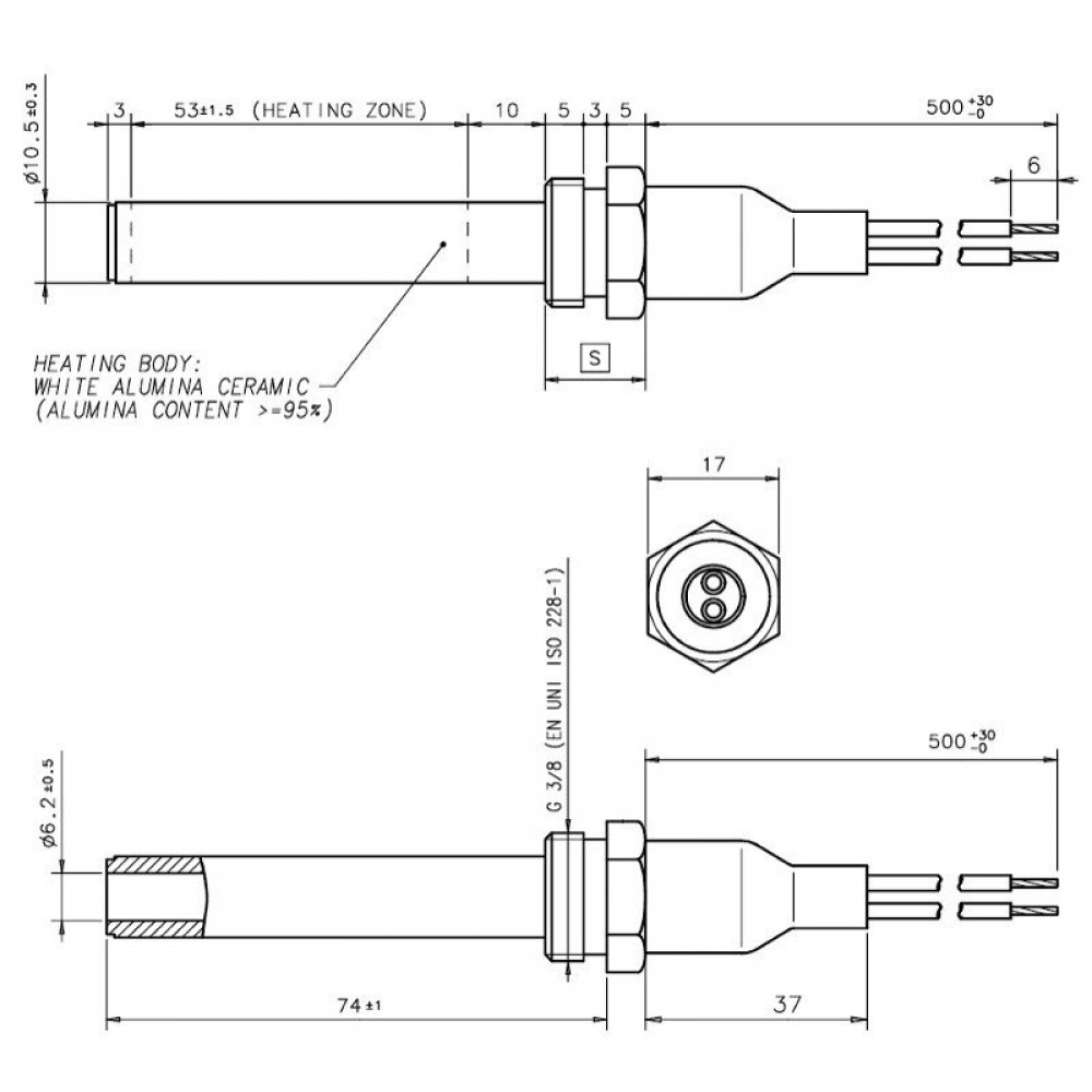 Keramiskt tändelement pelletskamin Eco Spar, BURNiT, Warmflow, Adler, AMG, Ecoteck, total längd 88mm, 250W | Tändelement pelletskamin | Pelletskamin reservdelar |
