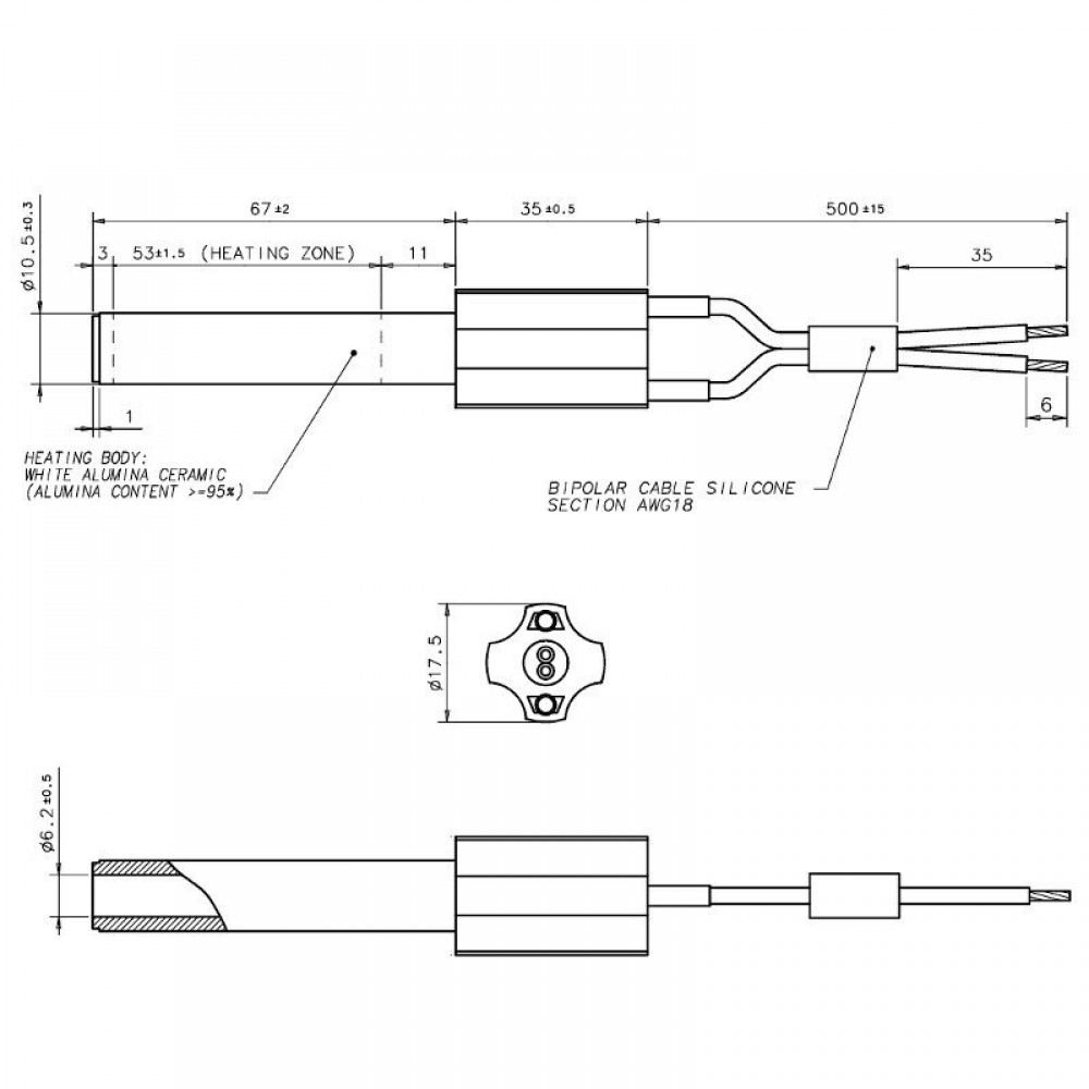 Keramiskt tändelement pelletskamin Eco Spar, BURNiT, Ashley, Adler, AMG, Piazzetta, total längd 102mm, 250W | Tändelement pelletskamin | Pelletskamin reservdelar |