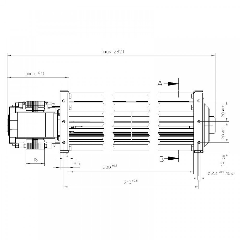 Tangentialfläkt EBM för pelletskaminer La Nordica och andra med Ø45 mm, Flöde 106 m³/h | Fans and Blowers | Pelletskamin delar |