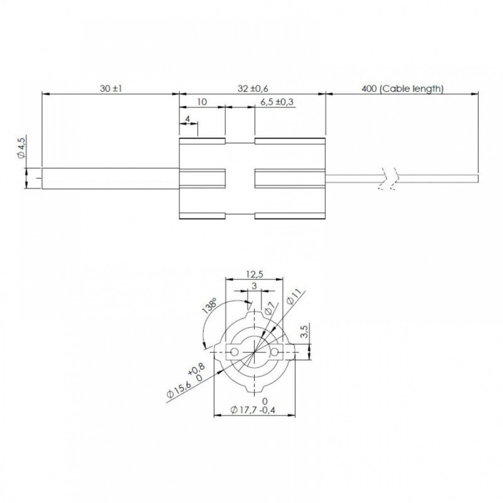 Tändelement pelletskamin Eco Spar, BURNiT, total längd 65mm, 95W till 24V | Tändelement pelletskamin | Pelletskamin reservdelar |