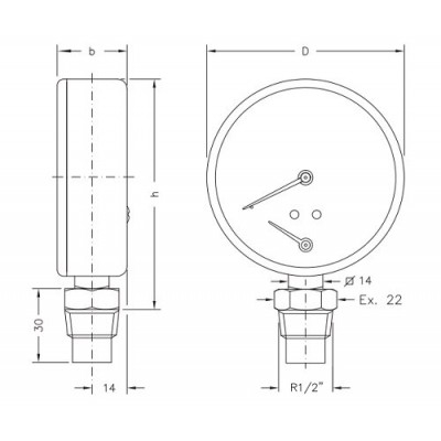Axial thermomanometer Cewal, Bottom connection - Produktjämförelse